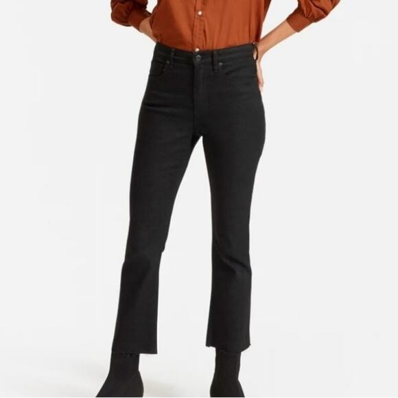 NEW Everlane Black The Kick Crop Flare Raw Hem High Waisted Jean - Picture 2 of 13